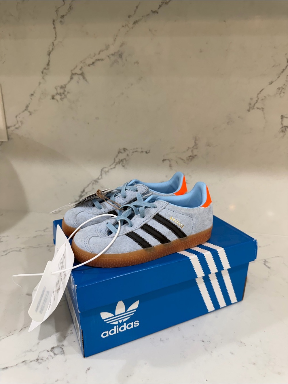 Adidas Kids Gazelle Suede Sneakers - Light Blue with Black Stripes